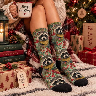 Chaussette Joyeux Noël au Raton Laveur Mignon
