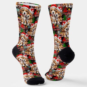 Chaussette Joyeux Noël Chapeau de Père Noël Chien Design - No