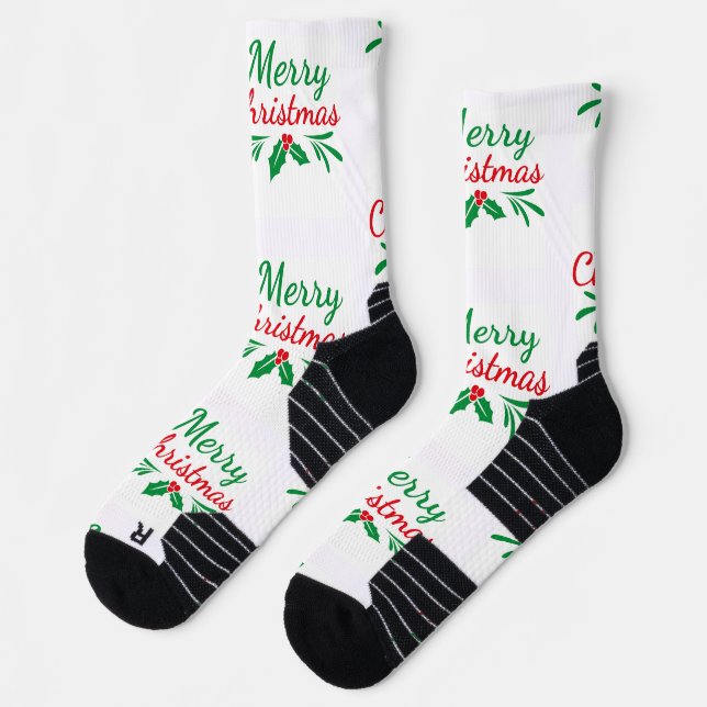 Chaussette Joyeux Noël imprimé sous-vêtements d'équipage spor (Gauche)