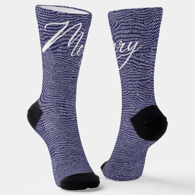 Chaussette Joyeux Noël Joyeux Fête de Noël à main bleue minim (Angulaire)