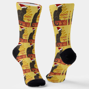 Chaussette Joyeux Noel Le Chat Noir Avec Arbre Doré Stylisé