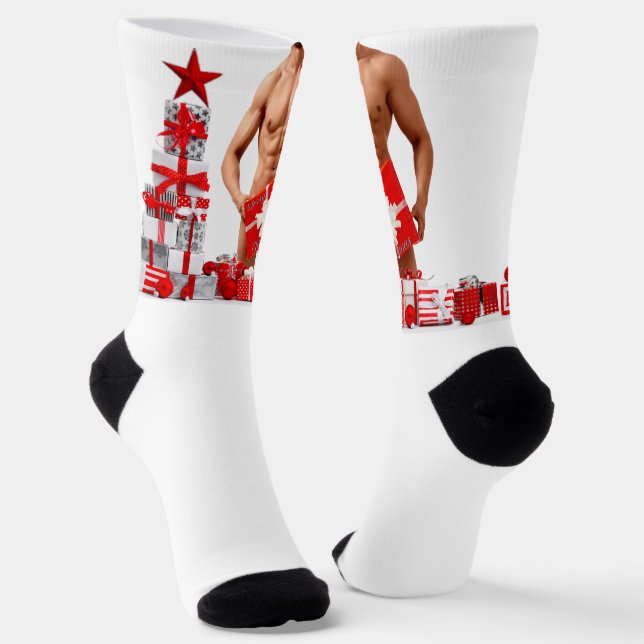 Chaussette Joyeux Noël SlipperyJoe cadeau blanc rouge argent (Angulaire)