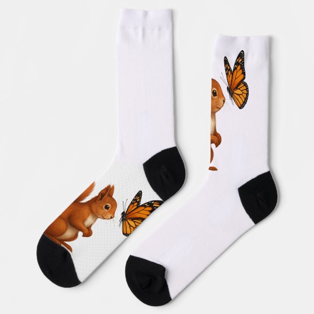 Chaussette Joyful Chase – Happy Squirrel & Butterfly (Gauche)