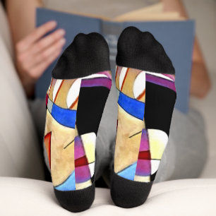 Chaussette Kandinsky - Cubisme Abstrait avec rose et blues