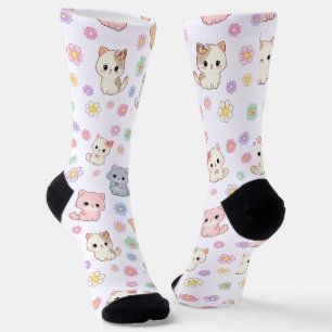 Chaussette Kawaii Pastel Chatons et Fleurs