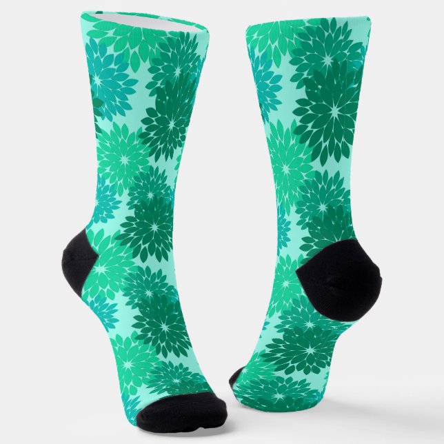 Chaussette Kimono Floral moderne Imprimer, Turquoise, Turquoi (Angulaire)