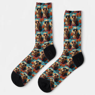 Chaussette Labrador avec Roses de coeur Saint-Valentin