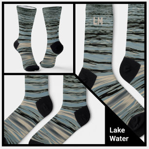 Chaussette Lac Eau Bleu Beige Noir avec Initiales