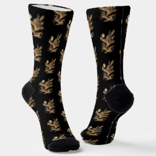 Chaussette Lapin vintage hurlant à la lune Art nocturne de la