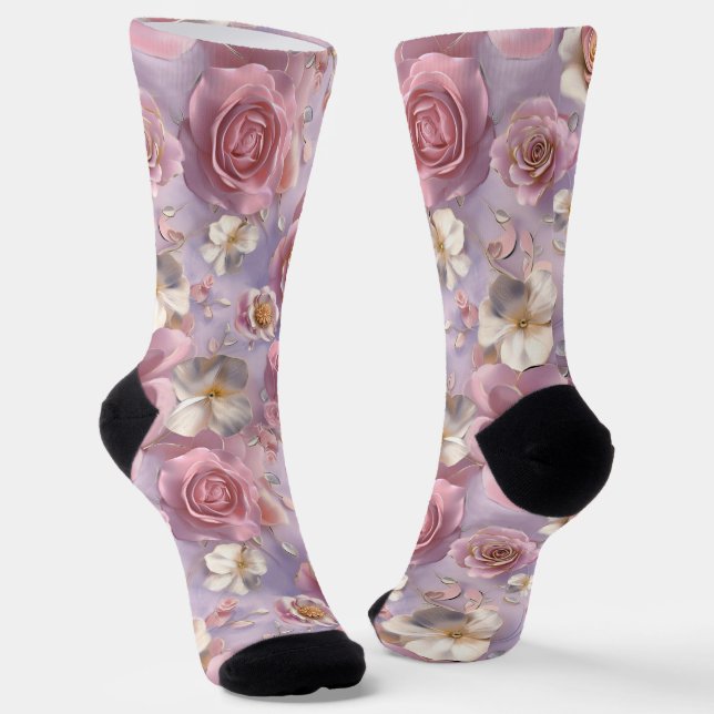 Chaussette Lavande, Roses violets (Angulaire)
