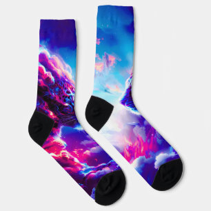 Chaussette Léopard néon cosmique futuriste