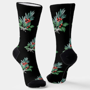 Chaussette Les verts de Noël aux baies rouges