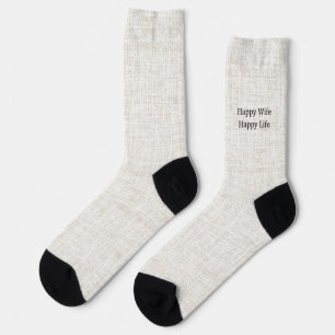 Chaussette Lettres noires sur lin, Femme Heureuse Vie Heureus