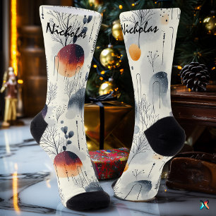 Chaussette Lever de soleil gelé hiver en bleu, orange et blan