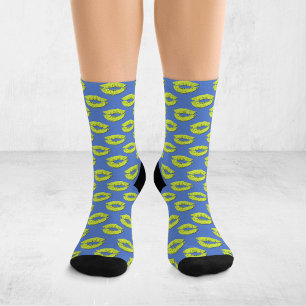 Chaussette Lèvres qui s'embrassent Pop Art Bleu et Vert XOXO