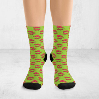 Chaussette Lèvres qui s'embrassent Pop Art Vert et Rouge XOXO
