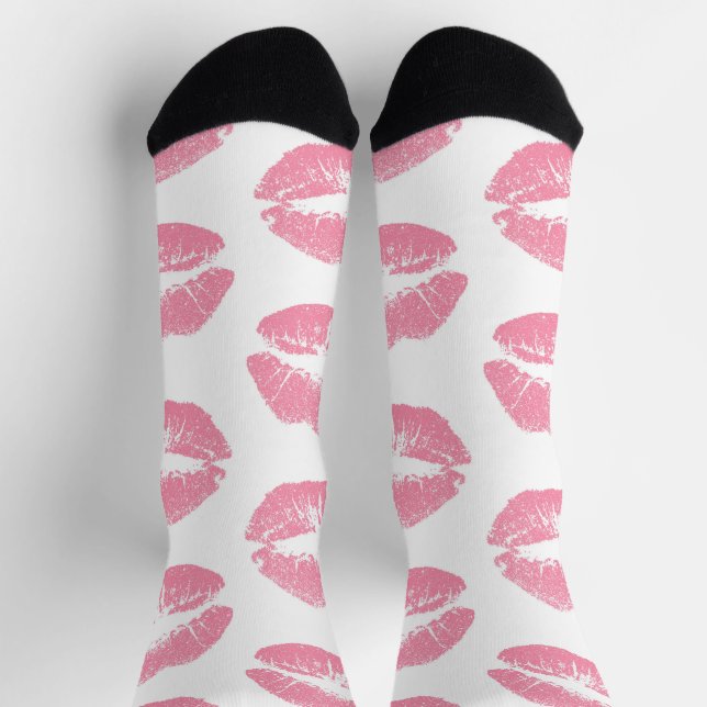 Chaussette Lèvres Roses, Motif De Lèvres, Rouge Rose, Baiser (Haut)