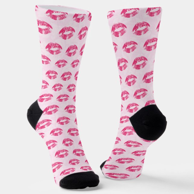 Chaussette Lèvres Roses Sur Damas Rose (Angulaire)