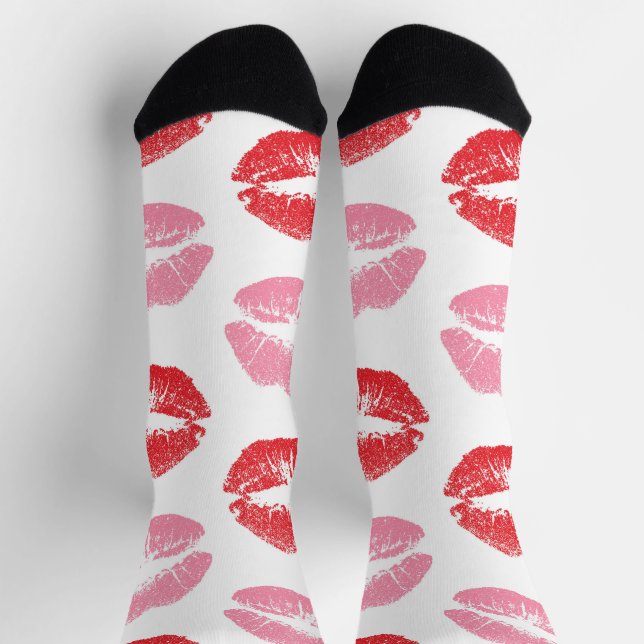 Chaussette Lèvres rouges et roses, Motif des lèvres, bâton à  (Haut)