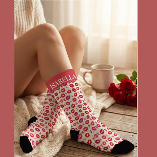 Chaussette Lèvres Rouges Personnalisées & XOXO Nom de la Sain