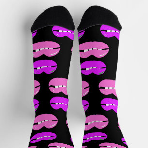 Chaussette Lèvres violet rose brillant noir