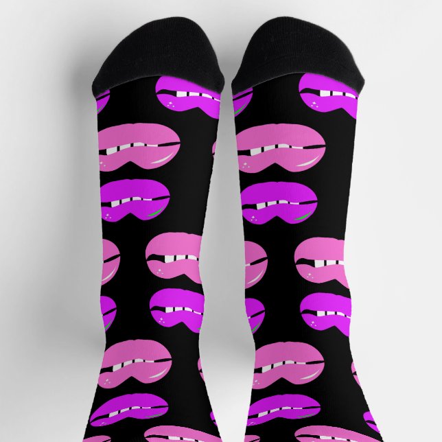 Chaussette Lèvres violet rose brillant noir (Haut)