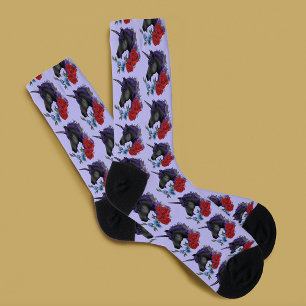 Chaussette Licorne noire fleurs de jardin de minuit violet