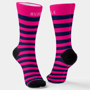 Chaussette Lignes Bleues de la Marine Rose Stried Nom personn