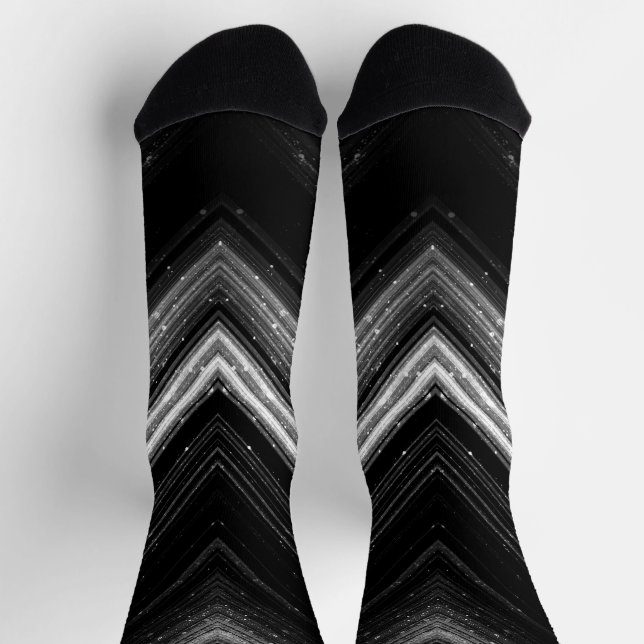 Chaussette Lignes de chevron de galaxie noire en argent métal (Haut)