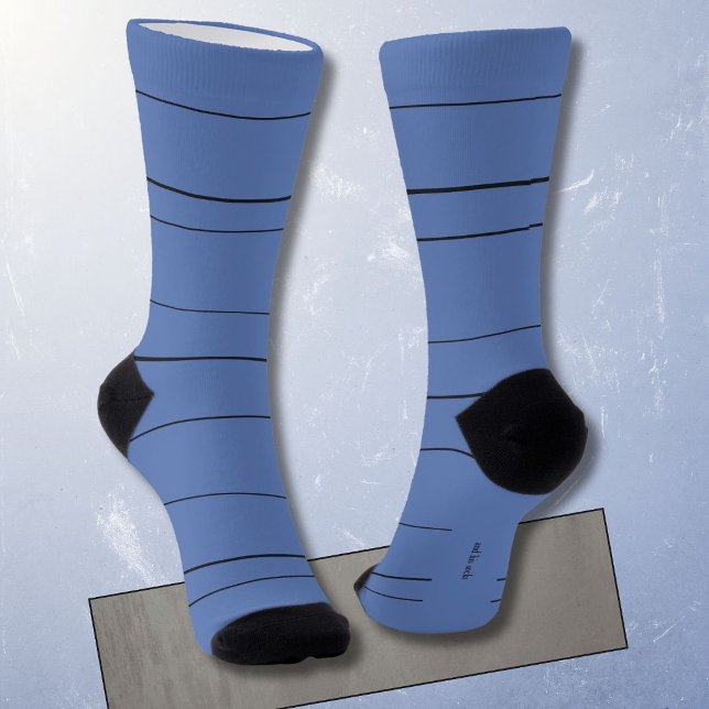 Chaussette Lignes horizontales, bandes noires sur fond bleu (Créateur téléchargé)