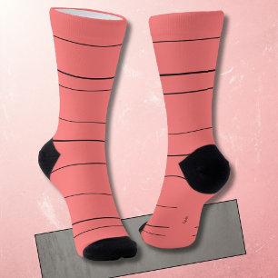 Chaussette Lignes horizontales, bandes noires sur fond rouge