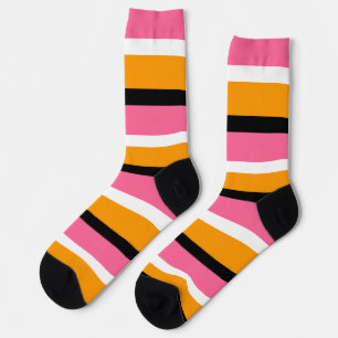Chaussette Lignes horizontales en bandes orange rose