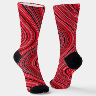 Chaussette Lignes ondulées en rouge noir gris blanc