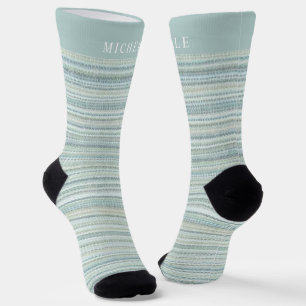 Chaussette Lignes Pastel Bleu Classique Nom personnalisé trié