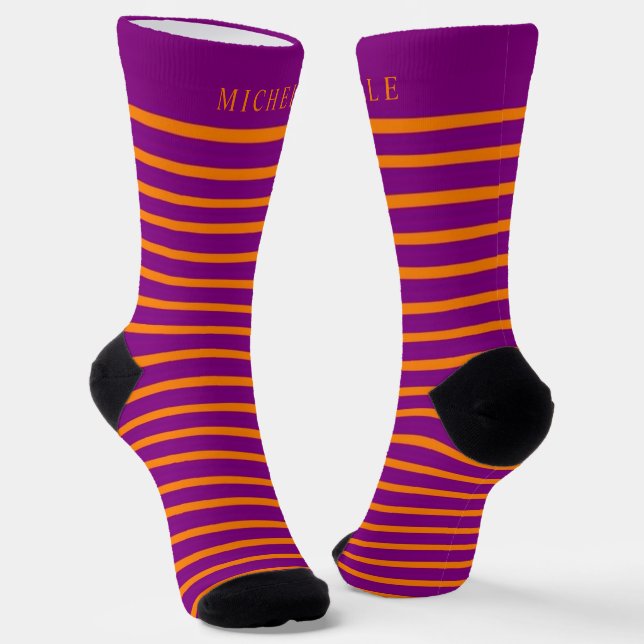 Chaussette Lignes rouges violettes orange rayées Nom personna (Angulaire)
