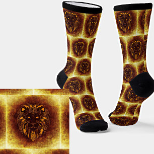 Chaussette Lion Abstrait sur Brown jaune
