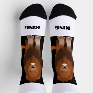 Chaussette Lion Brave avec Texte de Roi Imprimé Style Élégant