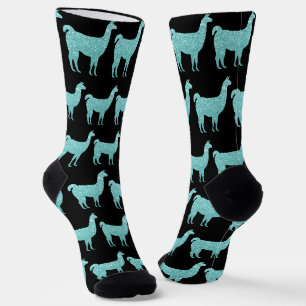 Chaussette Llama Turquoise Clair motif paillettes noir
