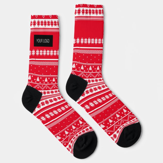 Chaussette Logo d'entreprise personnalisé Rouge Motif de Noël (Droite)