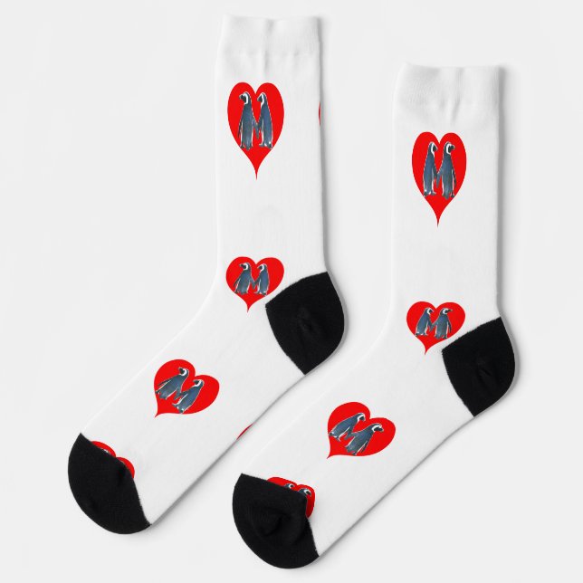 Chaussette Love Birds Penguin Couple Red Hearts Thunder_Cove (Gauche)