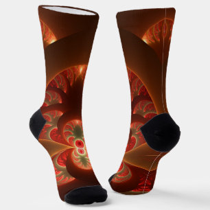 Chaussette Lumineuse Abstrait moderne orange rouge fractal