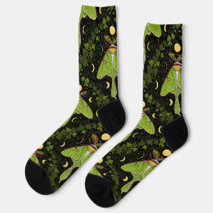 Chaussette Luna moth, phases de lune et damas de lierre 2
