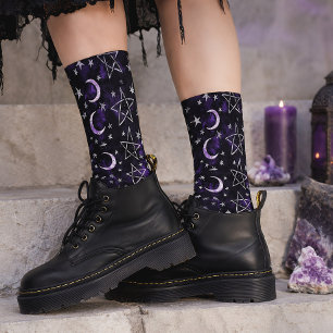 Chaussette Lune violette et pentagramme gothique occulte