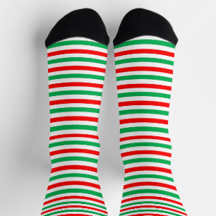 Chaussette Lutin de Noël Vert Rouge Blanc Crew rayé