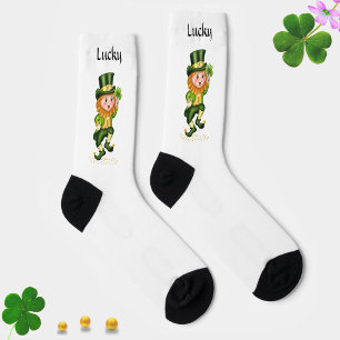 Chaussette Lutin vert chanceux sur fond blanc