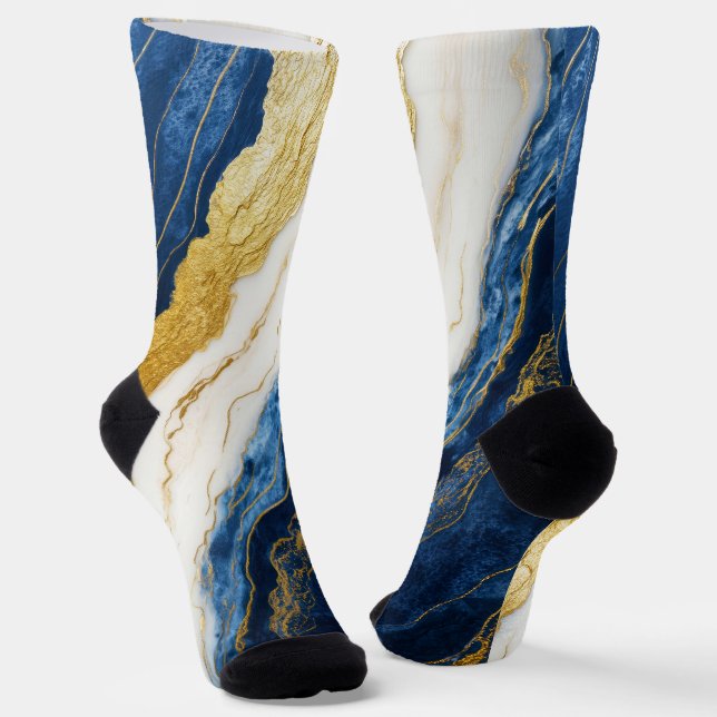 Chaussette Marbre bleu marine de luxe et feuille d'or (Angulaire)