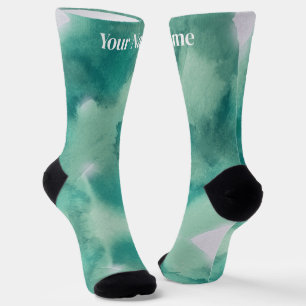 Chaussette Marbre Bleu Vert Sarcelle   Nom Personnalisé
