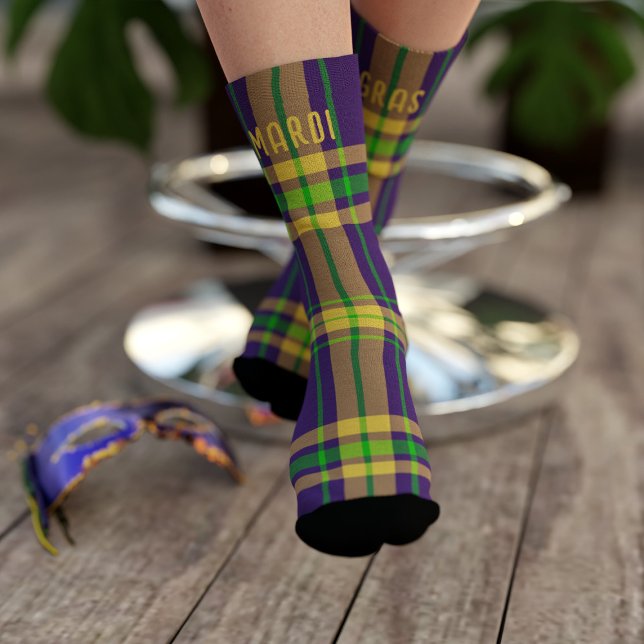 Chaussette Mardi Gras Plaid Purple Green Tartan Chaussettes (Fun Mardi Gras Purple Green Gold Tartan Plaid Socks just for you! Celebrate Fat Tuesday in style)