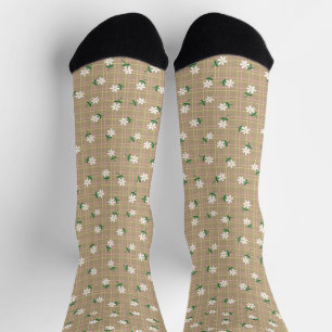 Chaussette Marguerites sur Carreaux (petite échelle) Marron