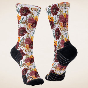 Chaussette Mariage Floral Automnal Rustique Orange Bourgogne